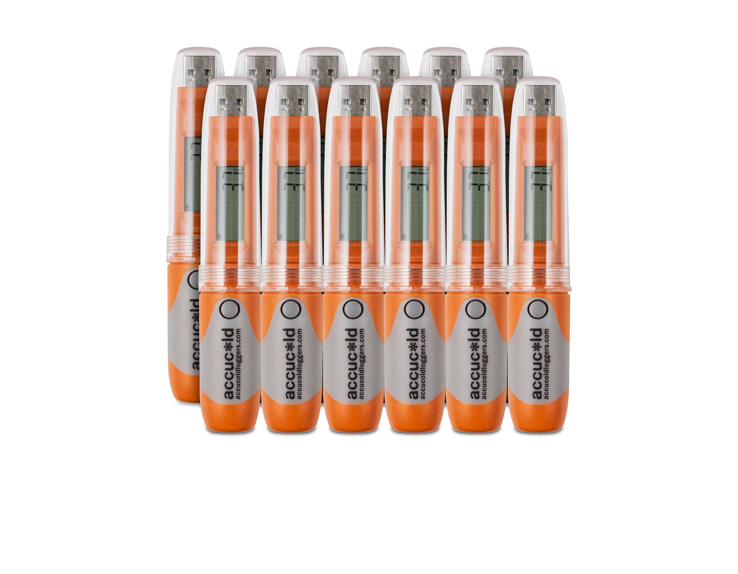 Set of 12 portable NIST calibrated USB temperature loggers with LCD display and NIST certificate